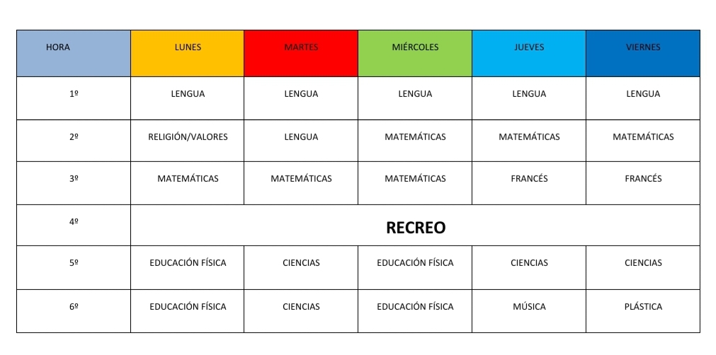 Horario Clases 2º De Primaria 6º De Primaria 4313