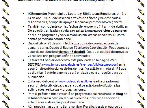 2º Boletín Informativo «Biblioteca el Castillo»
